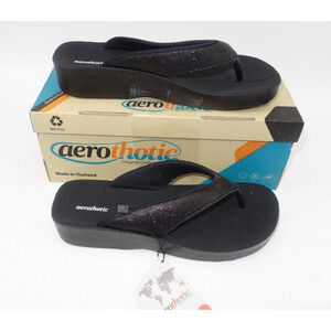 NEW Aerothotic Mellow Vibe Orthotic Flip Flop Sandals Black Women's 6